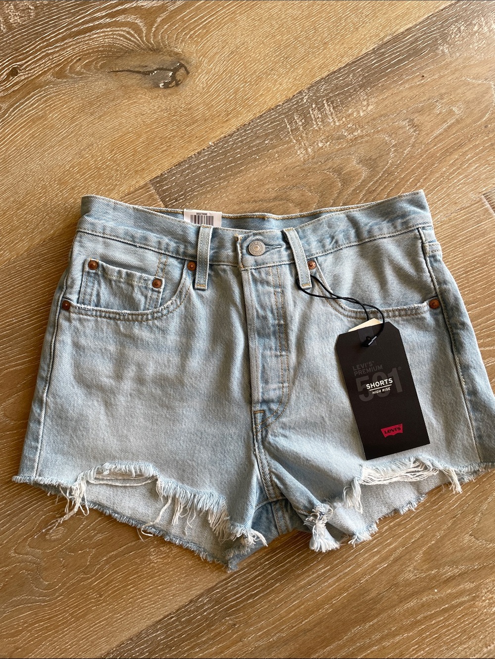 Levi's Light Blue Distressed High-Rise Denim Shorts